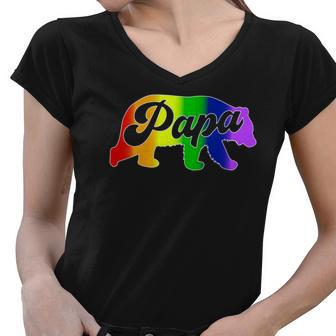 Gay Dad Papa Bear Pride Rainbow Colors Fathers Day Women V-Neck T-Shirt - Thegiftio UK
