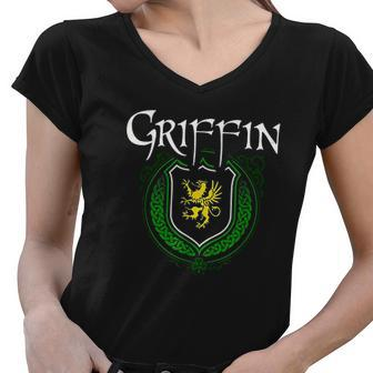 Griffin Surname Irish Last Name Griffin Family Crest Women V-Neck T-Shirt - Thegiftio UK