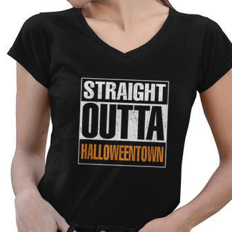 Halloween Straight Outta Halloween Town Women V-Neck T-Shirt - Thegiftio UK