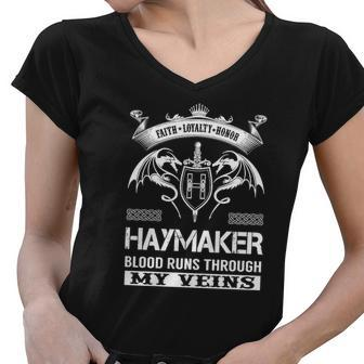 Haymaker Last Name Surname Tshirt Women V-Neck T-Shirt - Thegiftio UK