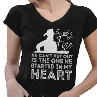I Love My Firefighter Gift From Wife To Husband Women V-Neck T-Shirt - Thegiftio UK
