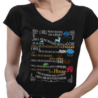 I Will Read Books On A Boat And Everywhere Reading Women V-Neck T-Shirt - Thegiftio