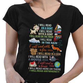 I Will Read Here Or There I Will Read Anywhere Women V-Neck T-Shirt - Thegiftio