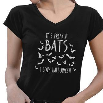 Its Freakin Bats I Love Halloween Funny Quote Meme Women V-Neck T-Shirt - Thegiftio UK