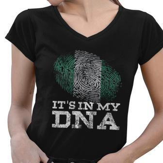 Its In My Dna Nigerian Design Afro Gifts Proud Nigeria Flag Women V-Neck T-Shirt - Thegiftio UK