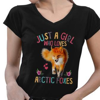 Just A Girl Who Loves Arctic Foxes Cute Fox Women V-Neck T-Shirt - Thegiftio UK