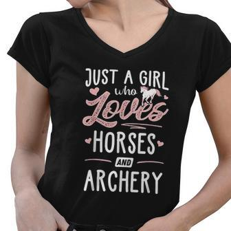 Just A Girl Who Loves Horses And Archery Horse Lover Women V-Neck T-Shirt - Thegiftio UK