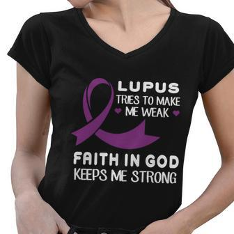 Lupus Tries To Make Me Weak God Keeps Me Strong T-Shirt Women V-Neck T-Shirt - Thegiftio UK
