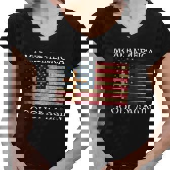 Make America Godly Again American Flag Shirt Women V-Neck T-Shirt - Thegiftio UK