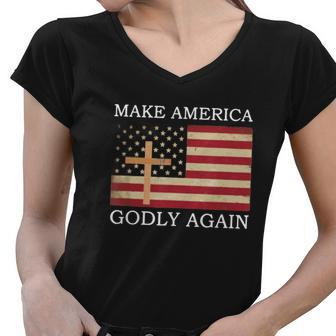 Make America Godly Again American Flag V2 Women V-Neck T-Shirt - Thegiftio UK