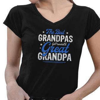 Mens Best Grandpas Get Promoted To Great Grandpa Fathers Day Women V-Neck T-Shirt - Thegiftio UK