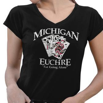 Michigan Euchre Cards Hoodie Women V-Neck T-Shirt - Thegiftio UK