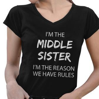 Middle Sister Rules Middle Child Gift Women V-Neck T-Shirt - Thegiftio UK
