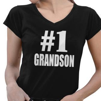 Number One 1 Grandson Women V-Neck T-Shirt - Thegiftio UK
