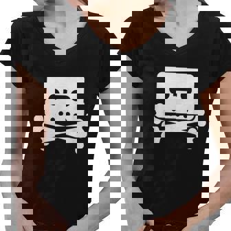 Pirate Radio Cassette Tape Skull Crossbones Retro Vinyl Dj Women V-Neck T-Shirt - Thegiftio