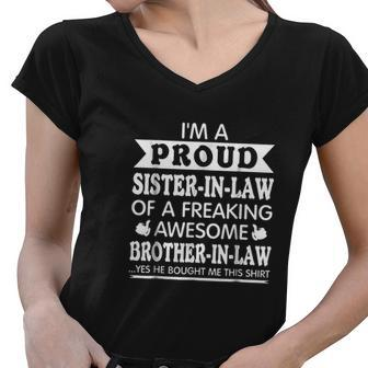Proud Sister In Law Of Awesome Brother In Law Women V-Neck T-Shirt - Thegiftio UK