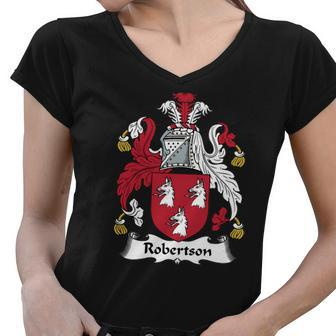 Robertson Family Crest Scottish Family Crests Women V-Neck T-Shirt - Thegiftio UK