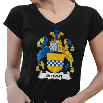Stewart Family Crest Scottish Family Crests Women V-Neck T-Shirt - Thegiftio UK