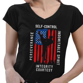 Taekwondo Self Control Indomitable Spirit Intergrity Courtesy Perseverance Women V-Neck T-Shirt - Thegiftio UK