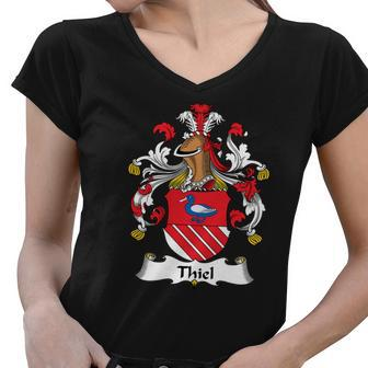 Thiel Family Crest German Family Crests Women V-Neck T-Shirt - Thegiftio UK