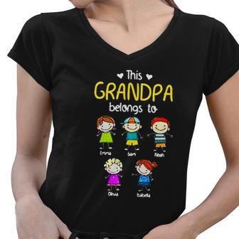 This Grandpa Belongs To Personalized Papa Women V-Neck T-Shirt - Thegiftio UK