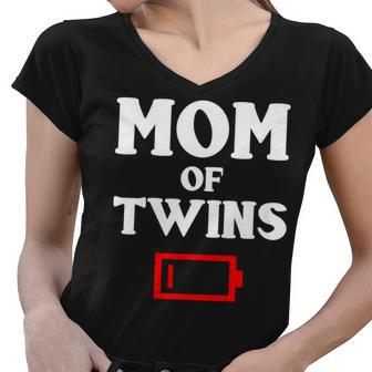 Tired Mom Of Twins Mother Funny Low Battery Mommy Mum Women V-Neck T-Shirt - Thegiftio UK