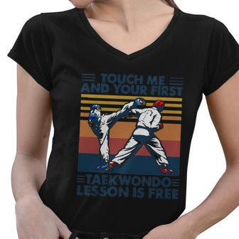 Touch Me And Your First Taekwondo Lesson Is Free V2 Women V-Neck T-Shirt - Thegiftio UK