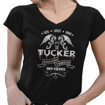 Tucker Blood Runs Through My Veins - Tshirt For Tucker Women V-Neck T-Shirt - Thegiftio UK