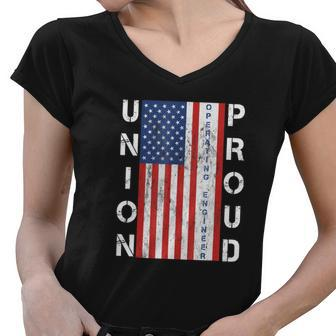 Union Proud American Flag Operating Engineer Women V-Neck T-Shirt - Thegiftio UK