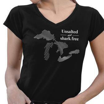 Unsalted And Shark Free Michigan Women V-Neck T-Shirt - Thegiftio UK