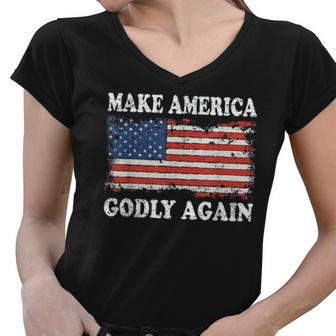 Vintage Make America Godly Again Women V-Neck T-Shirt - Thegiftio UK