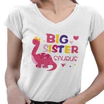 Dinosaur Big Sister Announcement Women V-Neck T-Shirt - Thegiftio UK