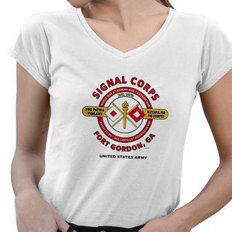 Signal Corps Us Army Fort Gordon Ga Watchful For The Country Campaign Women V-Neck T-Shirt - Thegiftio UK