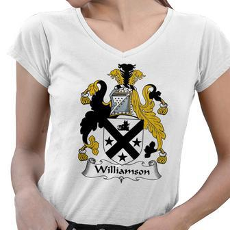 Williamson Family Crest Scottish Family Crests Women V-Neck T-Shirt - Thegiftio UK