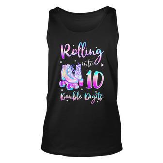 10 Years Old Birthday Girl Rolling Into 10Th Double Digits Unisex Tank Top | Mazezy