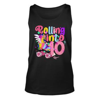 10 Years Old Birthday Rolling Into 10 Years Roller Skates Unisex Tank Top | Mazezy