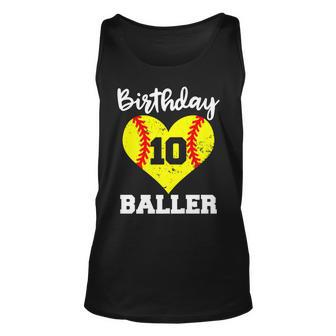 10Th Birthday Baller Funny 10 Year Old Softball Unisex Tank Top - Seseable