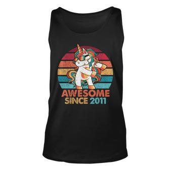 11Th Birthday Awesome Since 2011 Unicorn Flossing Unisex Tank Top - Seseable
