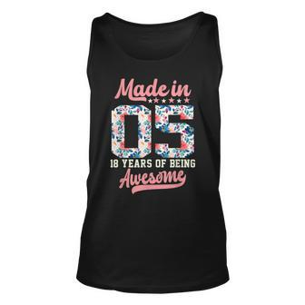 18 Year Old Gifts Women Born In 2005 Floral 18Th Birthday Unisex Tank Top - Thegiftio UK