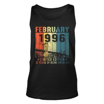 27 Years Old Gifts Vintage February 1996 27Th Birthday Unisex Tank Top - Seseable