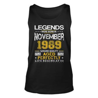 30Th Birthday Gifts Vintage Legends Born In 1989 November Unisex Tank Top | Mazezy