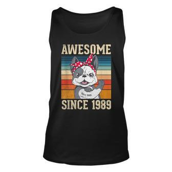 34 Year Old Awesome Since 1989 34Th Birthday Gift Dog Girl Unisex Tank Top - Seseable