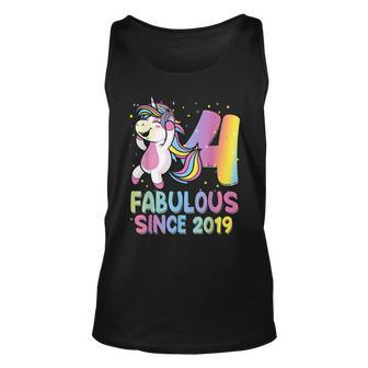 4 Years Old Unicorn Flossing 4Th Birthday Girl Unicorn Party V4 Unisex Tank Top - Seseable