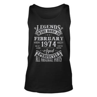 49 Years Old Gifts Legends Born In February 1974 49Th Bday Unisex Tank Top - Seseable