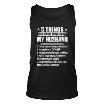 5 Things You Should Know About My Husband October Unisex Tank Top - Seseable