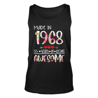 55Th Birthday Gifts For Women Floral Made In 1968 Birthday Unisex Tank Top - Seseable