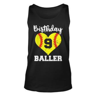 9Th Birthday Baller Funny 9 Year Old Softball Unisex Tank Top - Seseable