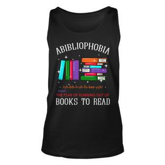 Abibliophobia Bibliophilia Fear Read Bibliophile Bookworm Unisex Tank Top - Seseable