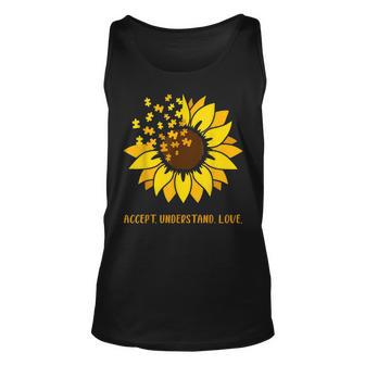 Accept Understand Love Autism Awareness Month Sunflower Unisex Tank Top - Seseable