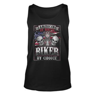 American By Birth Biker By Choice Patriotic Motorcycle Unisex Tank Top - Seseable
